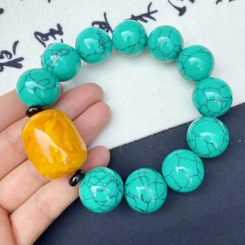single-loop amber barrel high-quality porcelain turquoise Buddhist bead bracelet Tibetan-style turquoi