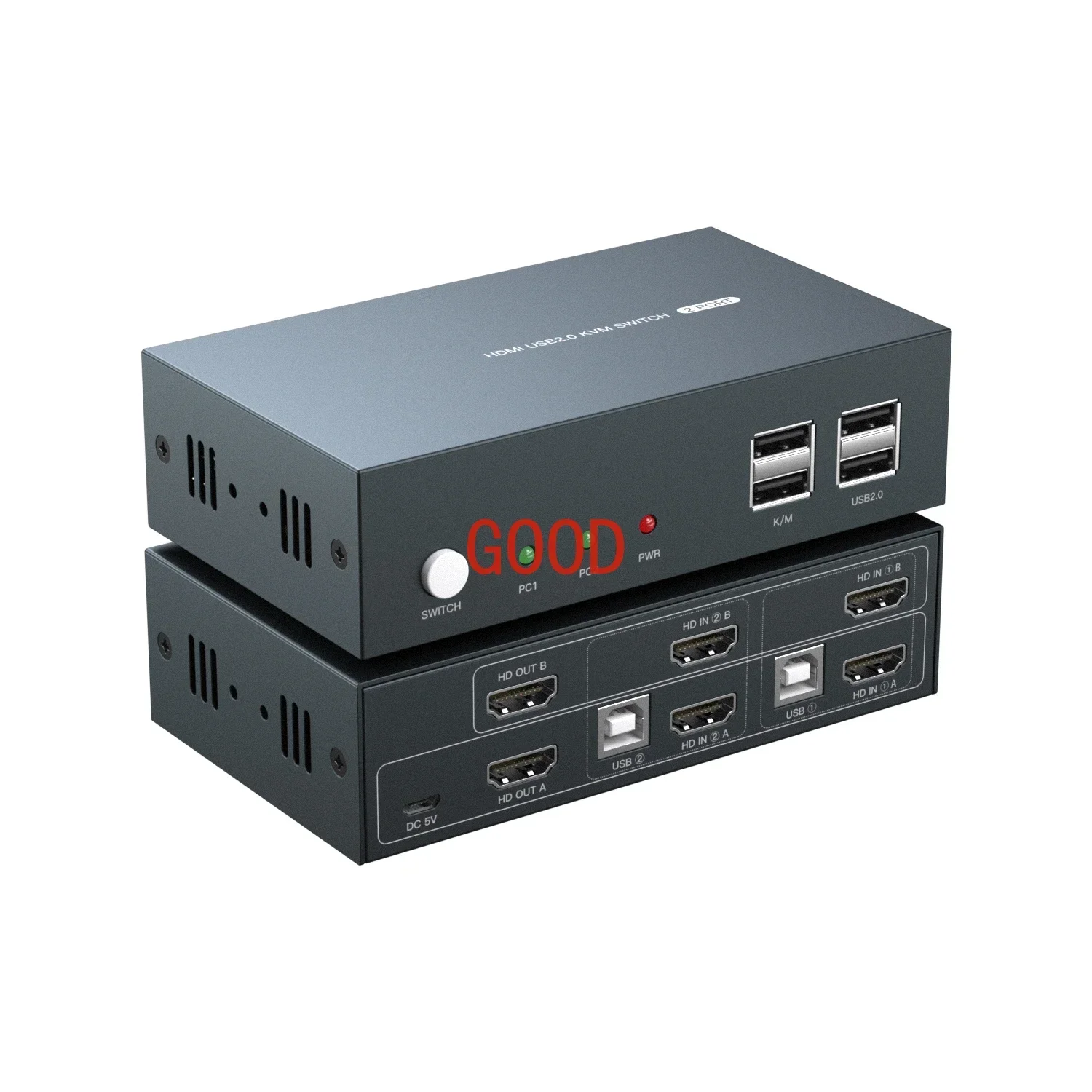 2 Port Dual Monitor KVM Switch HDM I 4K30Hz Support front panel buttons, keyboard hot keys to control KVM switch