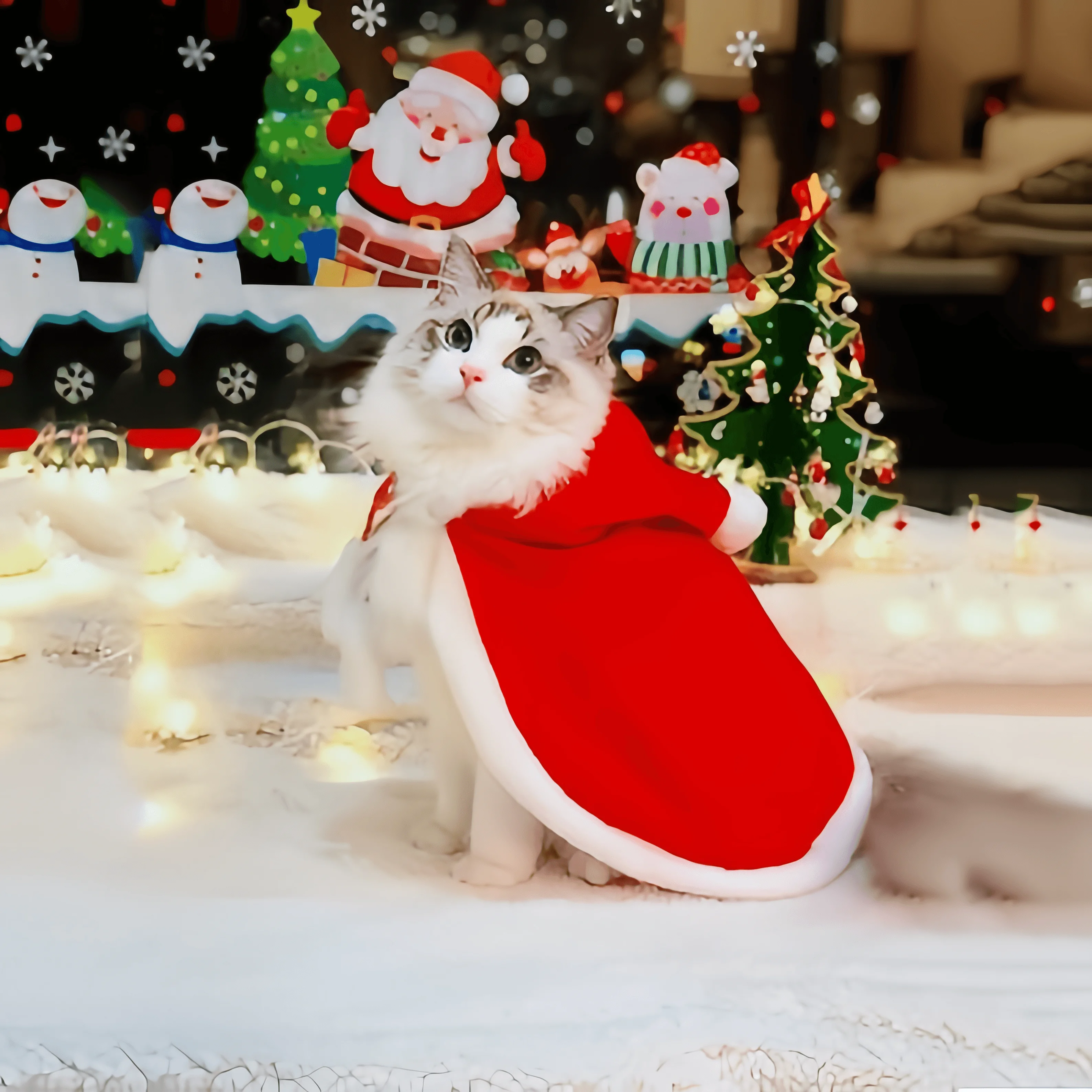 Christmas Cats Hoodie Coat Clothes Pet Santa Cosplay Elk Costume Dog  Soft Plush Warm Cloak Outfit for Small Dogs Cats Costume