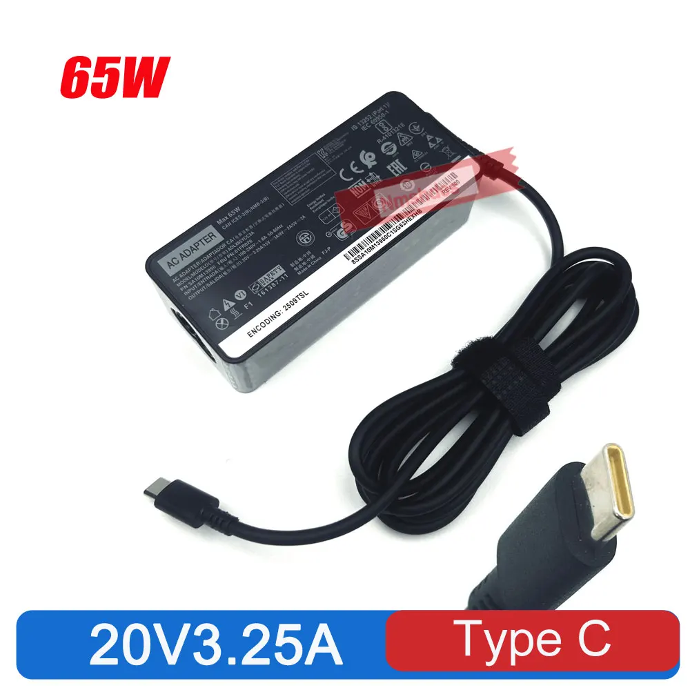 Cargador USB Tipo-C de 65W para Laptop ThinkPad X1 Carbon 6.ª, 7.ª y 8.ª Generación, Adaptador de Corriente, Fuente de Alimentación 20V 3.25A