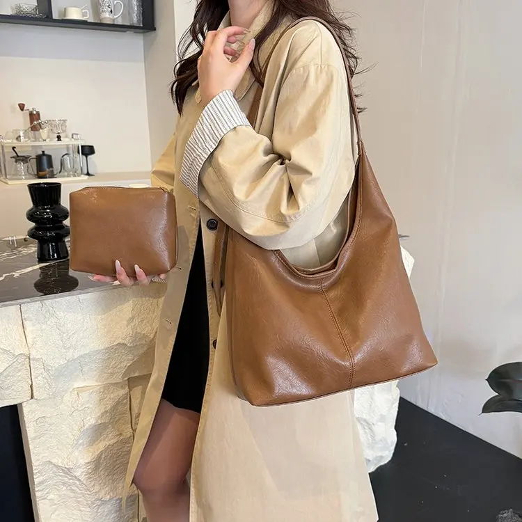 

2025 Autumn New 2343 Magnetic Buckle Youth Retro Tote Bag Child and Mother Bag Fashion Women's Casual Simple Style