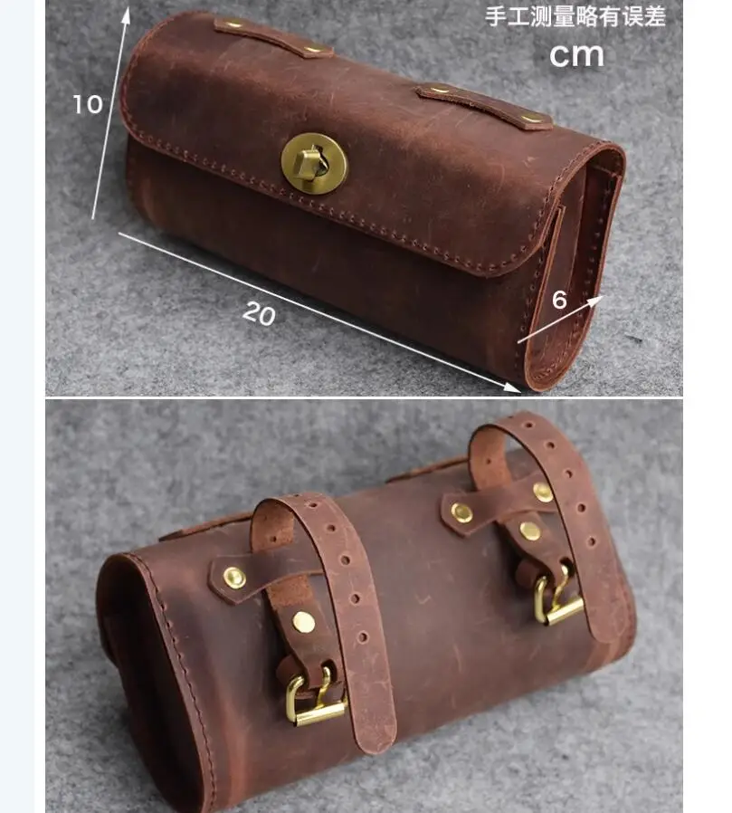 Multi-purpose Bicycle Retro Rear Bag Front Beam Tube Bag 100% Crazy Horse Pure Cowhide Bike Bag 20*10*6CM G1177