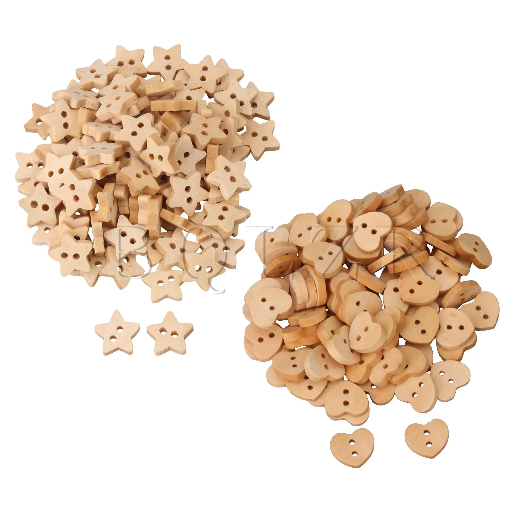 

BQLZR 100/200 Pieces 13x15mm Wooden Heart/Star Shape DIY Sewing Buttons with 2 Holes