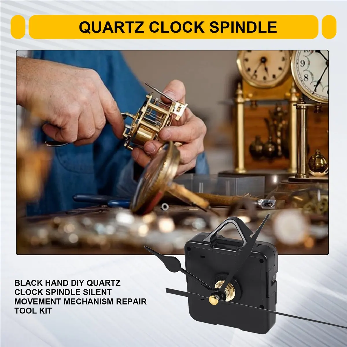 KSOL Black Hand DIY Quartz Clock Spindle Silent Movement Mechanism Repair Tool Kit
