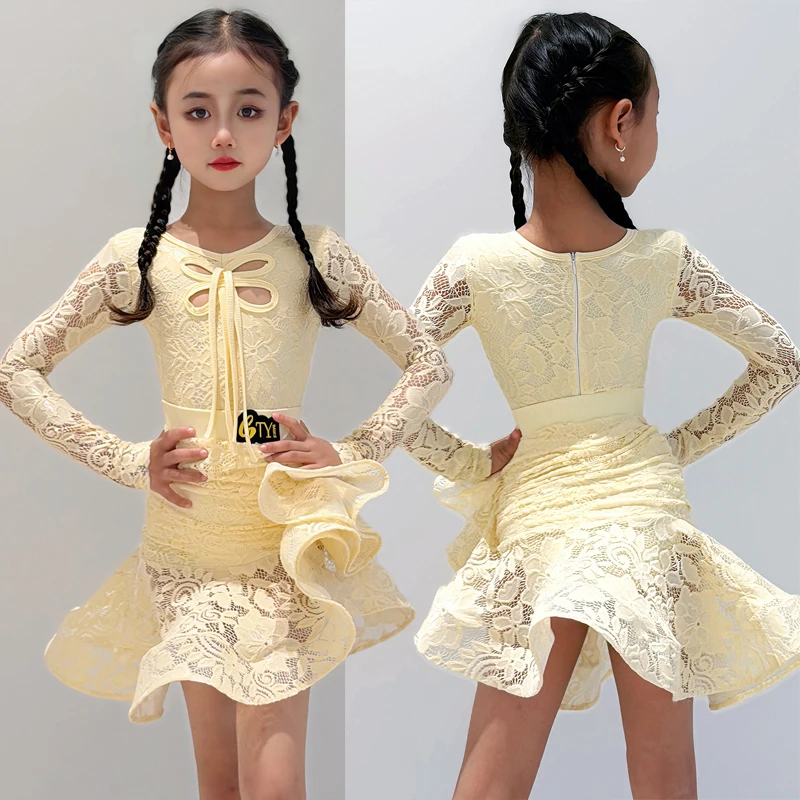 Traje de dança latina meninas salsa vestido de dança latina meninas vestidos de competição de dança de salão saia criança vestido de prática latina