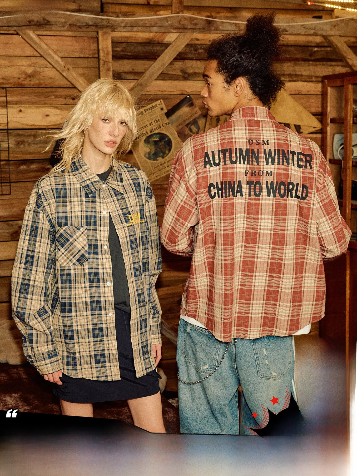 

DonSmoke Color Block Plaid Long Sleeve Shirt Loose Fit Thin Outerwear American Street Style Youth Fashion Cotton Polyester Blend