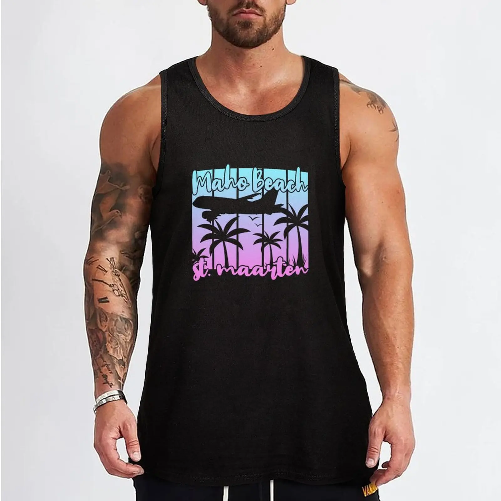 Maho Beach St Maarten Tank Top men gym sports vest