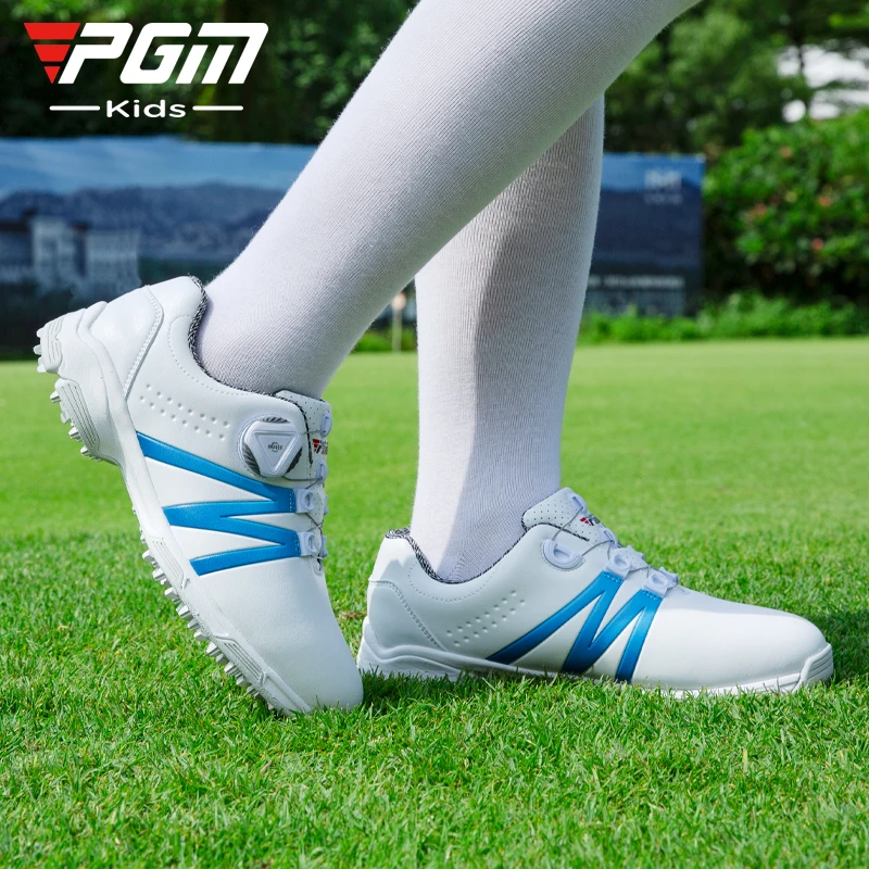 

Sale! Teenagers Boy Girl New Sports Sneakers Children Microfiber Leather Spin Buckle Golf Trainning Mesh Lining Non-slip Shoes