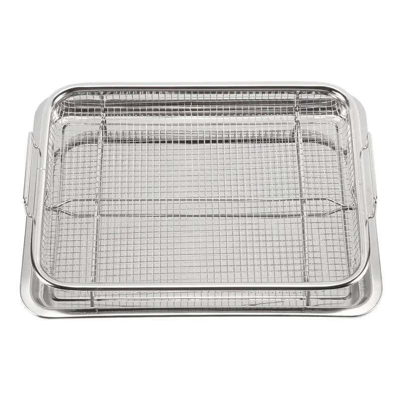 A60T Effortless Stainless Steel Crisper Tray And Pan Deluxe Air Fry In Your Oven 2-Piece Set, Baking Pan Perfect For The Grill