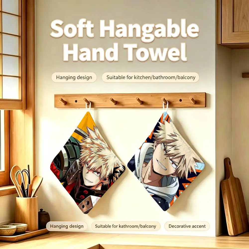 Anime M-My H-Hero Katsuki Bakugo Polyester Hanging Kitchen Hand Towel Durable Wear Resistant  Versatile Use Throughout Home