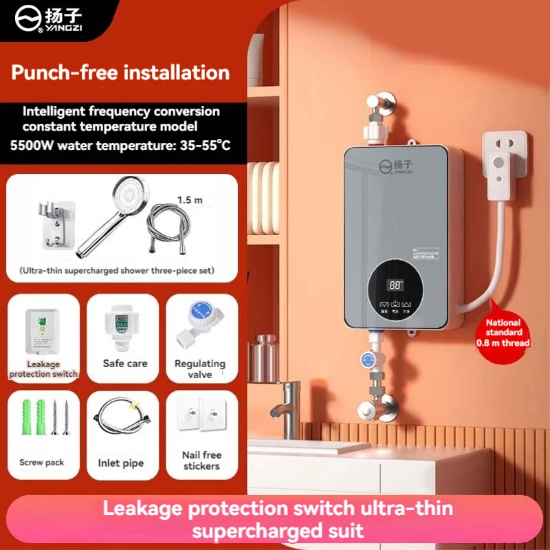 Electric Tankless Water Heater 5500W 220V on Demand Instant Endless Water Heater with LED Temperature Display