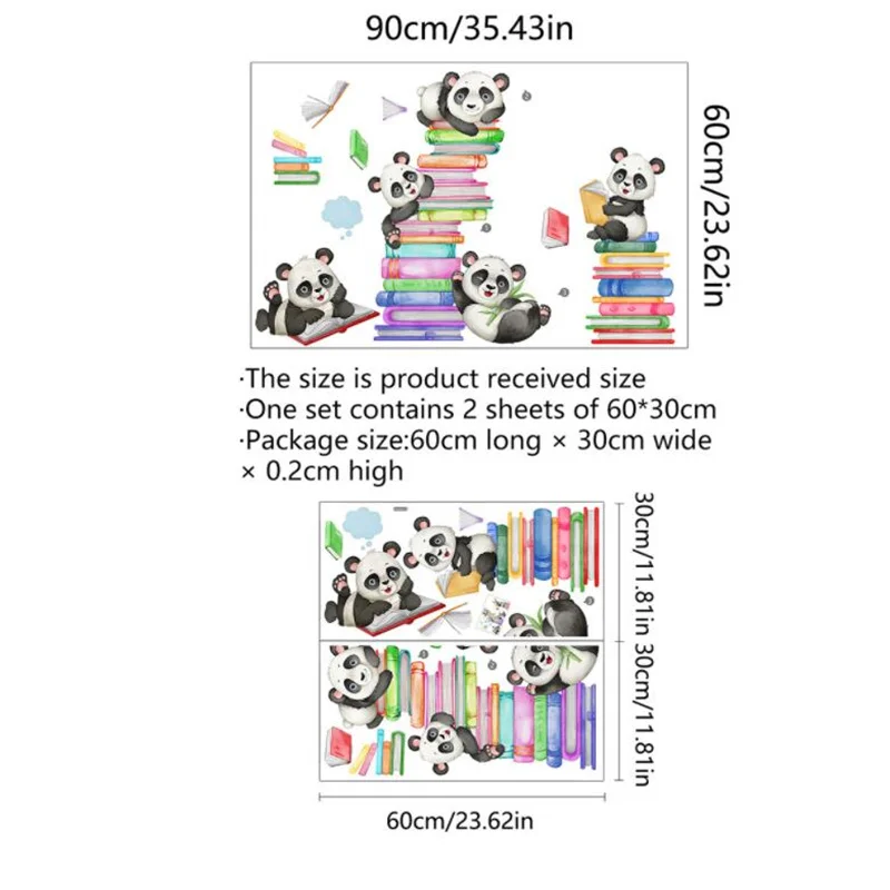 Sevimli hayvan Panda kitap duvar çıkartmaları çocuklar için kreş dekor okuma odası dekorasyon öğrenci kütüphane çıkartması sınıf duvar posteri