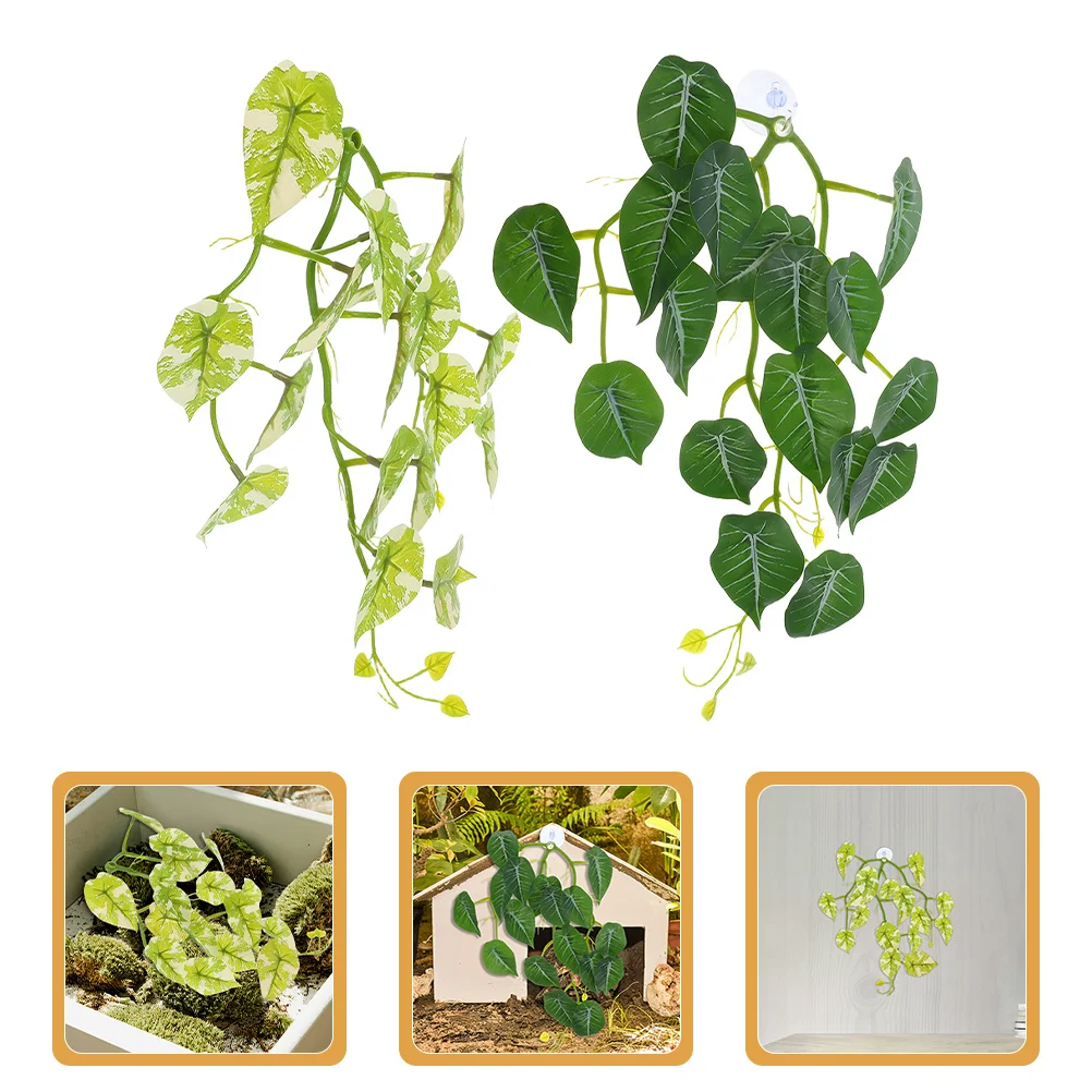 

2pcs Faux Hanging Plants: High Realism Reptile Tank Decorations For Terrarium Lizards Habitat Wall Fake Plants Reptile Cage