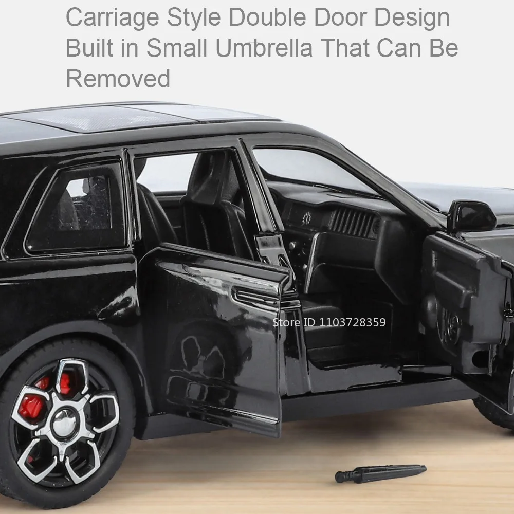 รถของเล่นจำลอง Rolls-Royce Cullinan Phantom สเกล 1:32 ผลิตจากโลหะผสม พร้อมเสียงและไฟ มีระบบดึงหลัง ภายในประณีต เหมาะสำหรับเป็นของขวัญสำหรับเด็ก