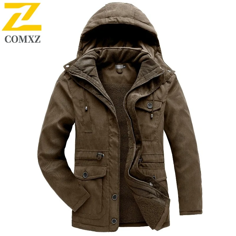 

COMXZ 2025 Men Fleece Lined Padded Jacket Thick Coat Slim Fit Shirt Jacket Middle Aged Elderly European Market Export