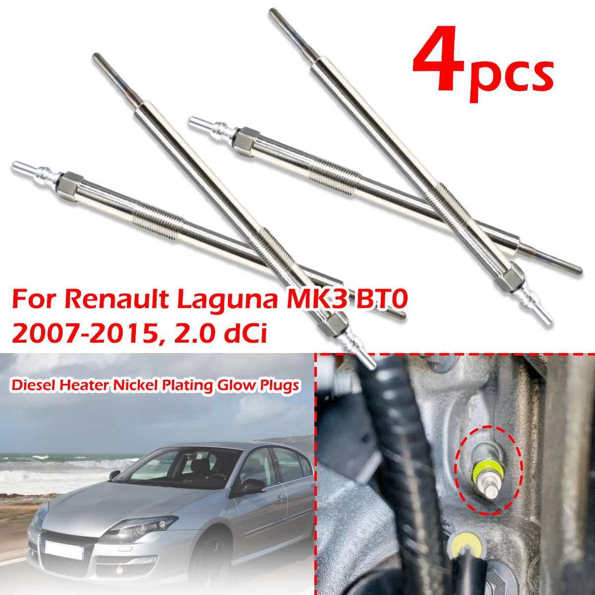 

4PC/kit For Renault Laguna MK3 BT0 2007-2015 2.0 dCi Diesel Heater Nickel Plating Glow Plugs 4.5V Car Accessories 110650819R