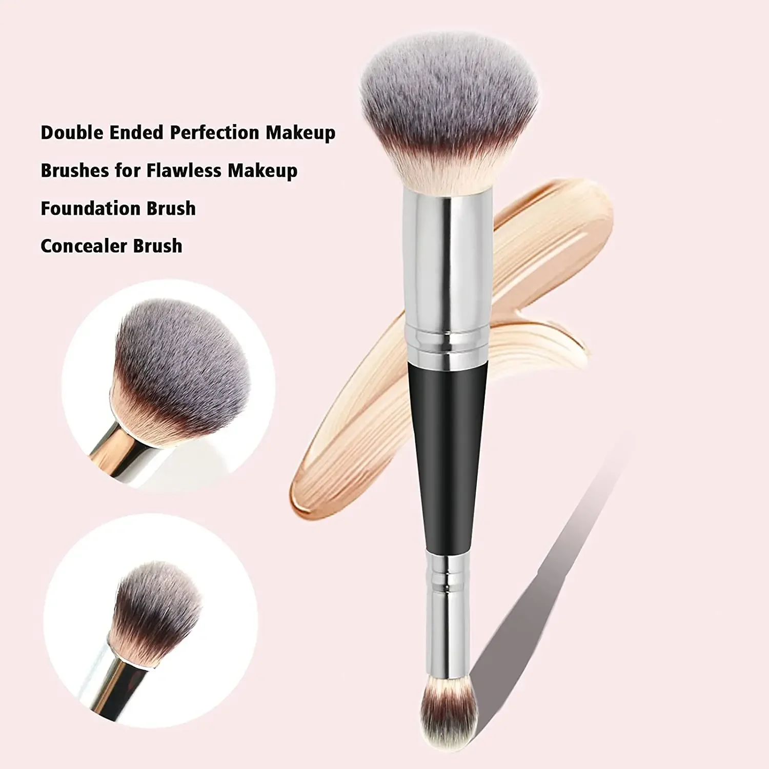 Dual-ended Foundation Concealer Makeup Brush Rounded Taperd Flawless Brush Ideal for Liquid Cream Powder Blending Concealer