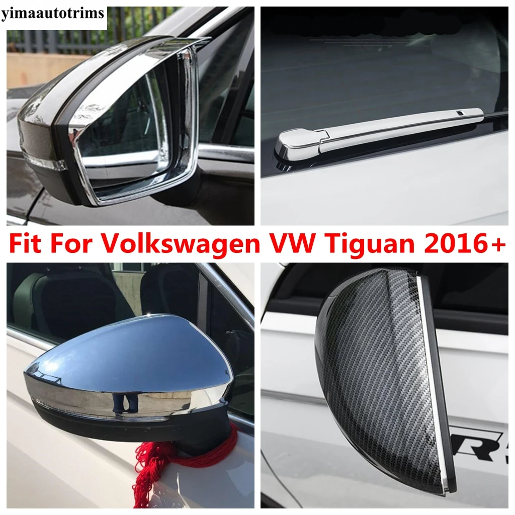 

Chrome Rearview Mirror Cap Shell / Rain Eyebrow / Window Wiper Decor Cover Trim Accessories For Volkswagen VW Tiguan 2016 - 2023