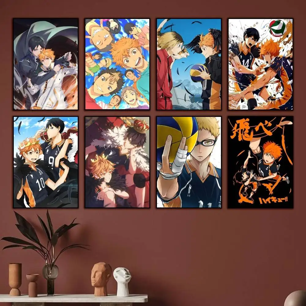 H-Haikyu Anime S-Shoyo x Tobio Poster Self-adhesive Waterproof Paper Sticker Coffee House Bar Room Wall Decor
