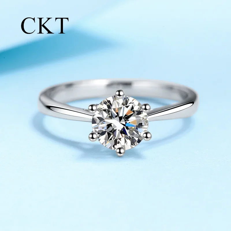 

18K White Gold Ring for Women Six Claw D Color 0.3-2 Carat Moissanite Ring Platinum Pt950 Wedding Fine Jewelry Gift Girlfriend