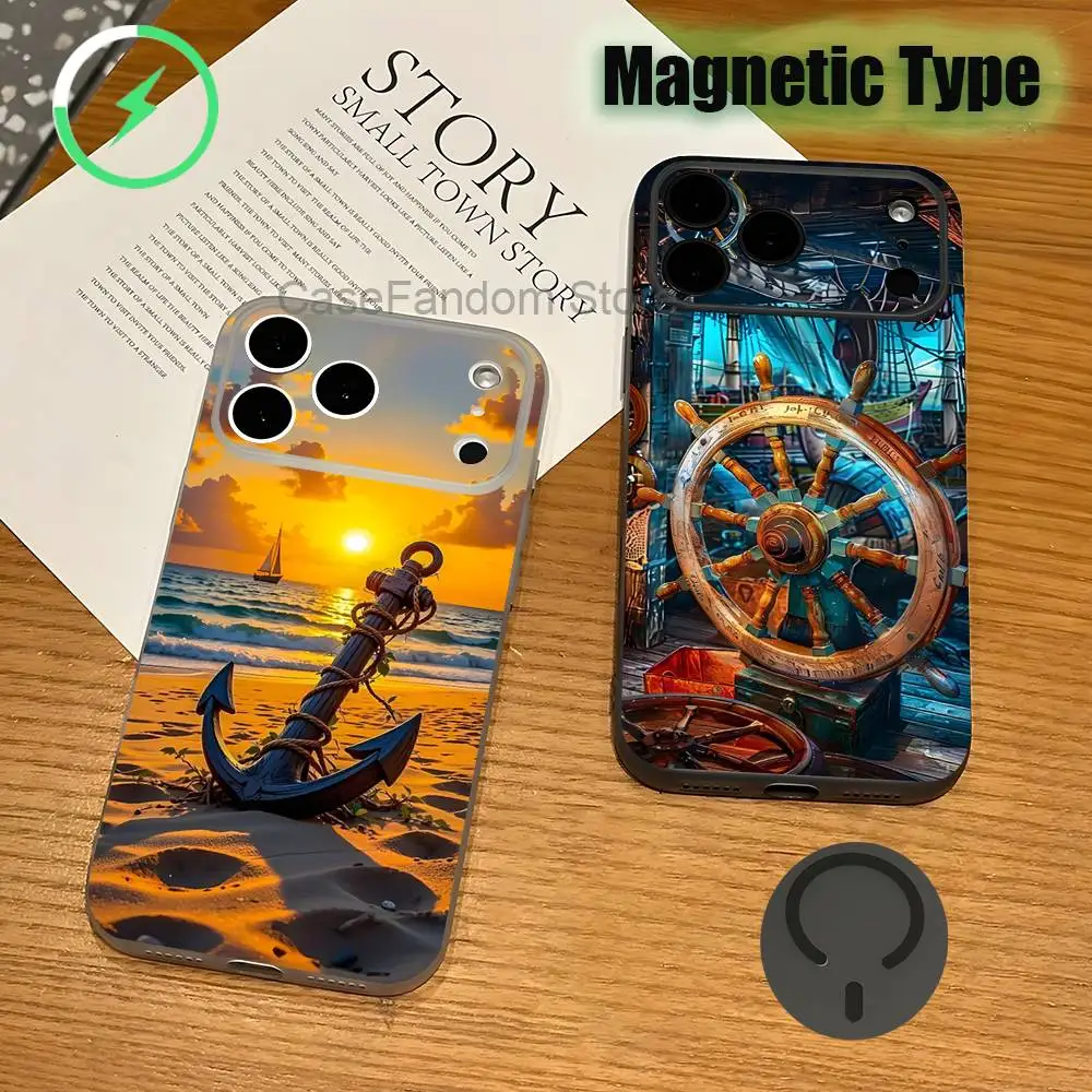 

Anchor Boat Ship Wheel For iPhone 17,16,15,14,13,12,11,Pro,Max,Plus Transparent gray Phone Case Magnetic Wireless Charging