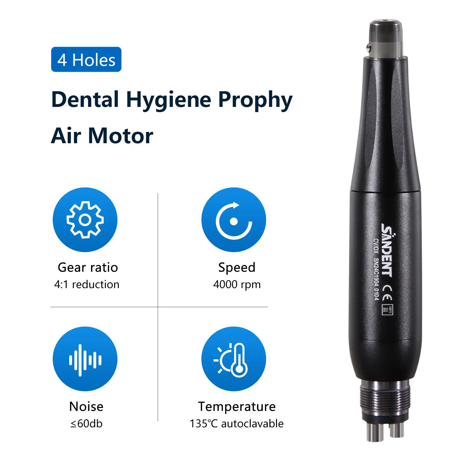 360° Swivel Dental Hygiene Prophy Handpiece Air Motor 4 Holes With 4:1 Straight Nose Cone Fit Nsk