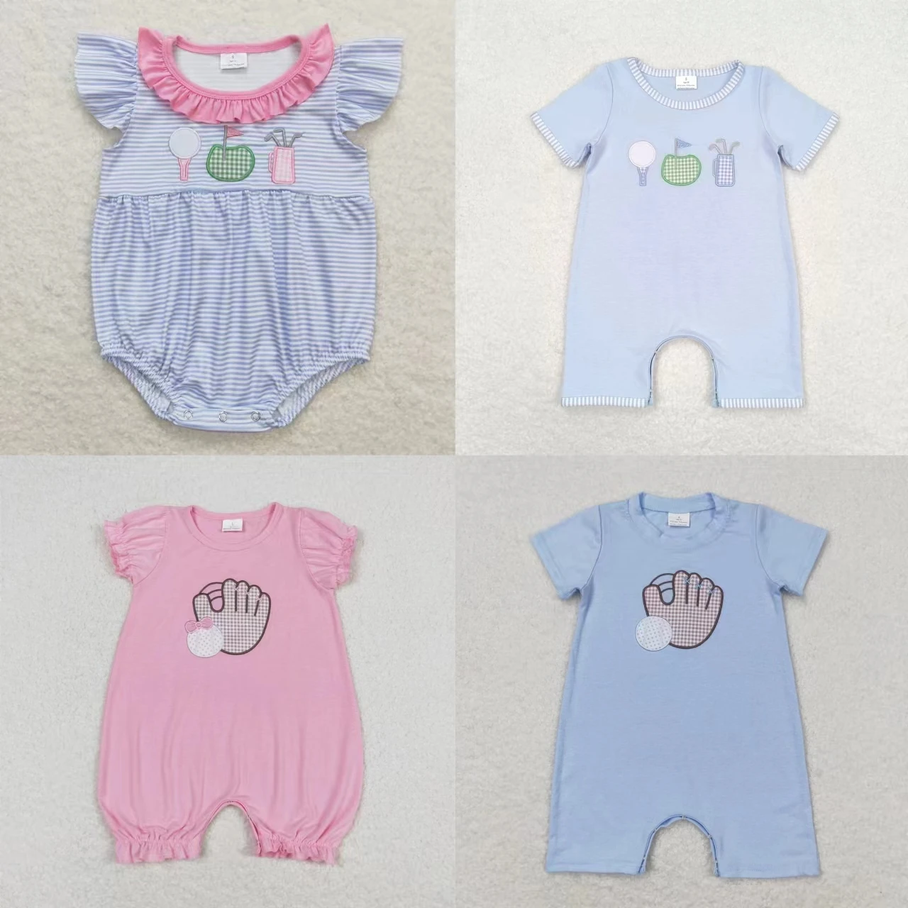 Wholesale Kids Baby Boy Girl Embroidery Ball Cotton Jumpsuit Newborn Coverall Romper Toddler Short Sleeves Bodysuit One-piece