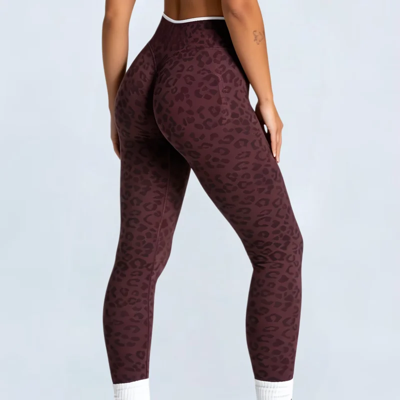 Gym Leggings Women Leopard Print Butt Lifting Sport Tights Seamless Running Workout Tummy Control Sports Yoga Fitness Pants