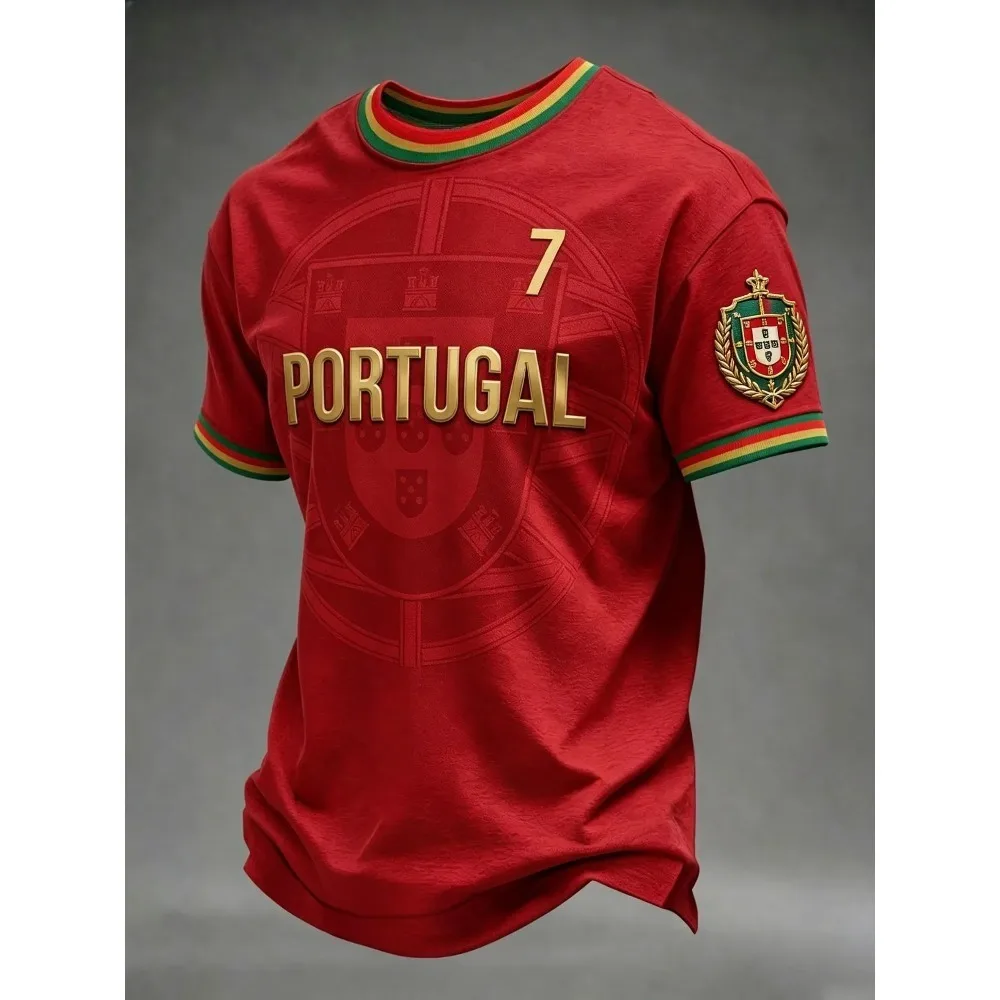 2026Unisex Portugal Soccer Jersey White Crew Neck Laurel Crest Print EST 1910 Green Red Trim Decor Fan Football Shirt Summer Top
