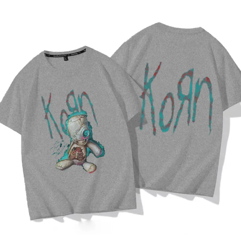 Fashion Vintage Korn Music Concert Rock Band Band T-shirts Men Women Casual Oversized Tshirt Male Crewneck T Shirts Streetwear