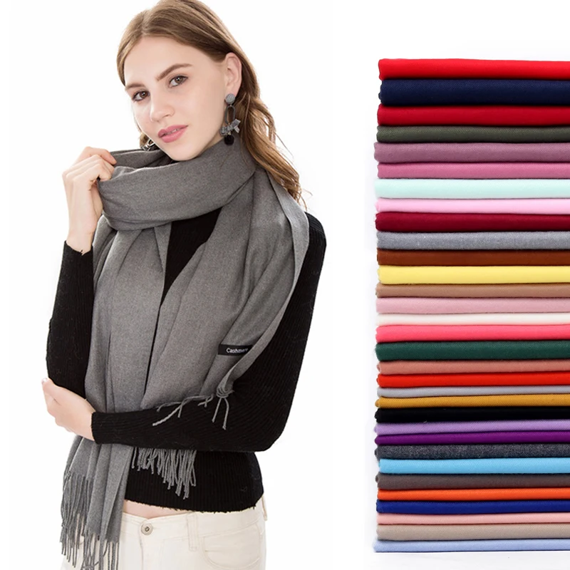 

Women's Pashmina Scarf Shawls Soft Cashmere feeling Headscarf Travel Office Winter Warm Hijabs Solid Lady Wraps Female Bandana