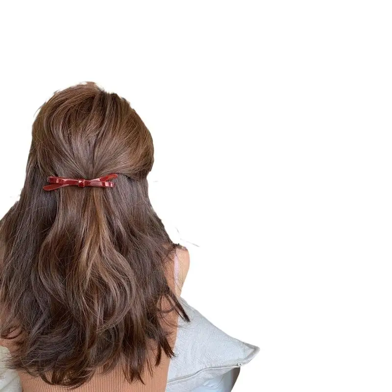 Haarspange mit Schleife aus Acetat für Damen, koreanisch-französischer Frühlingsclip, farbenfrohe, rutschfeste Haarnadel, elegante Retro-Haaraccessoires für Mädchen. – Detail 7