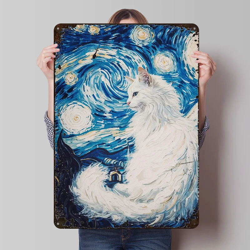 

Металлический плакат с изображением кота Вангга, жестяные вывески, настенное искусство, эстетический декор комнаты, металлическая вывеска на заказ для украшения дома, украшения для спальни, ретро