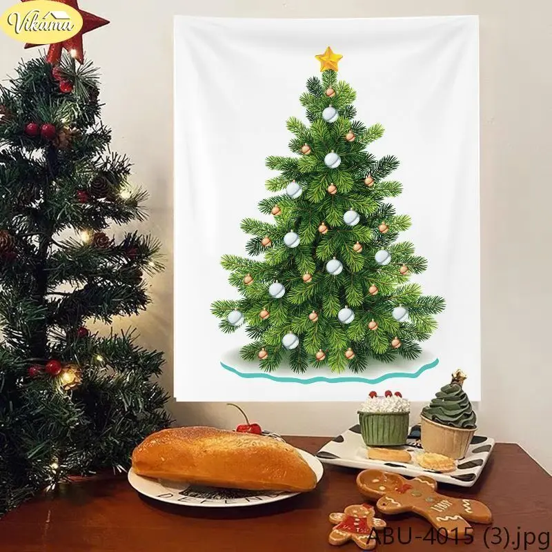 VIKAMA Merry Christmas Tapestry, Minimalist Christmas Tree Ornament Wall Hanging, Home Decor for Bedrooms and Living Rooms