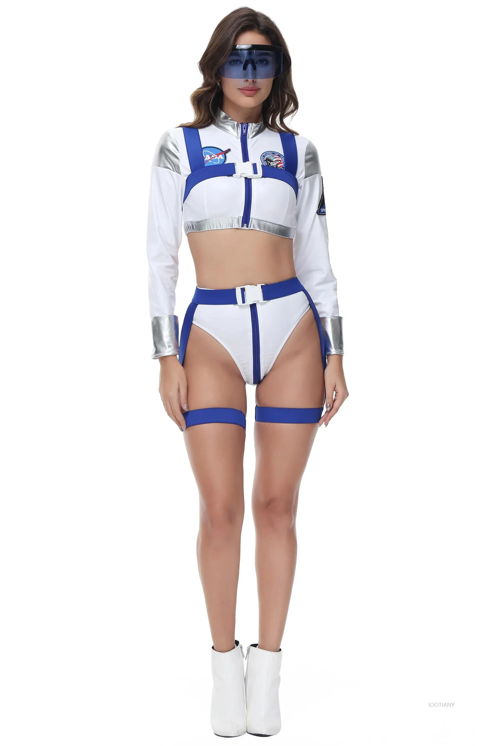 Nieuwe Halloween zilveren buitenaardse ruimtevaarder kostuum rollenspel maskerade bodysuit vakantie feest Amerikaanse astronaut ouder-kind aankleden