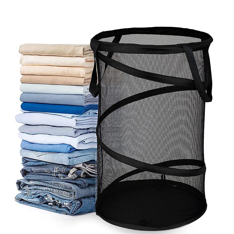 

Durable Collapsible Laundry Basket Sorting Basket Mesh Storage Bag Frame Bucket Laundry Organizers Storage Pouch