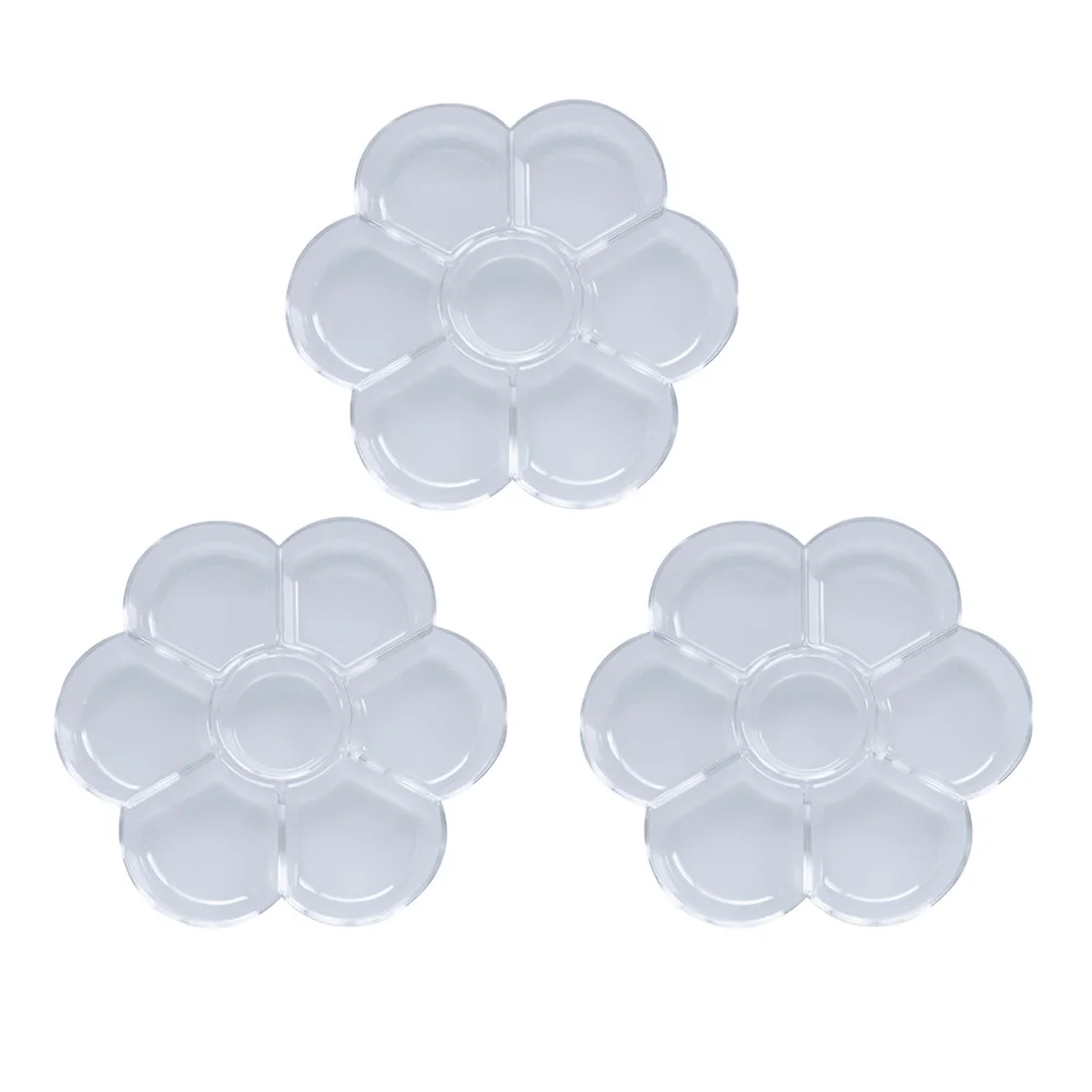 

3pcs Portable Plum Shaped Transparent Plastic Paint Tray Palette For Art Craft Painting Drawing Round Stacking Lightweight