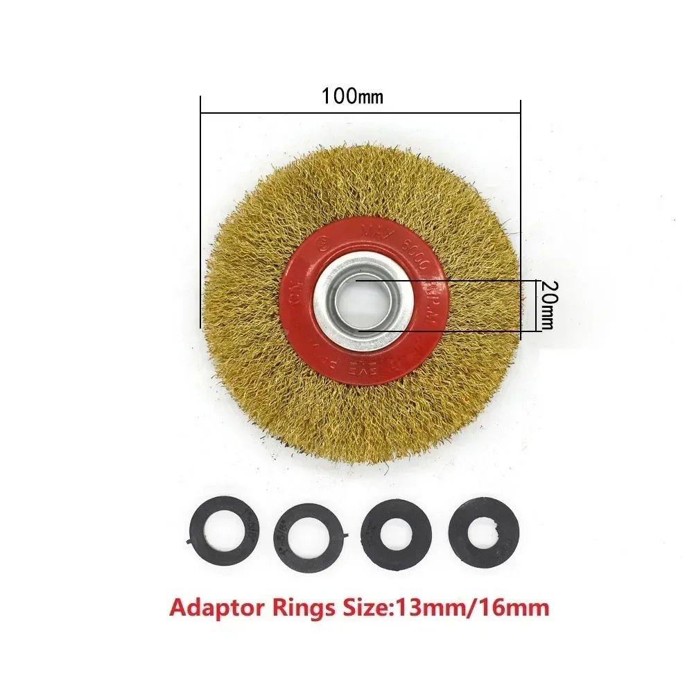 venda quente fio de roda de escova util novo peca 20 30 mm diametro do furo polegadas ouro mais vermelho para remover pintura de ferrugem 01