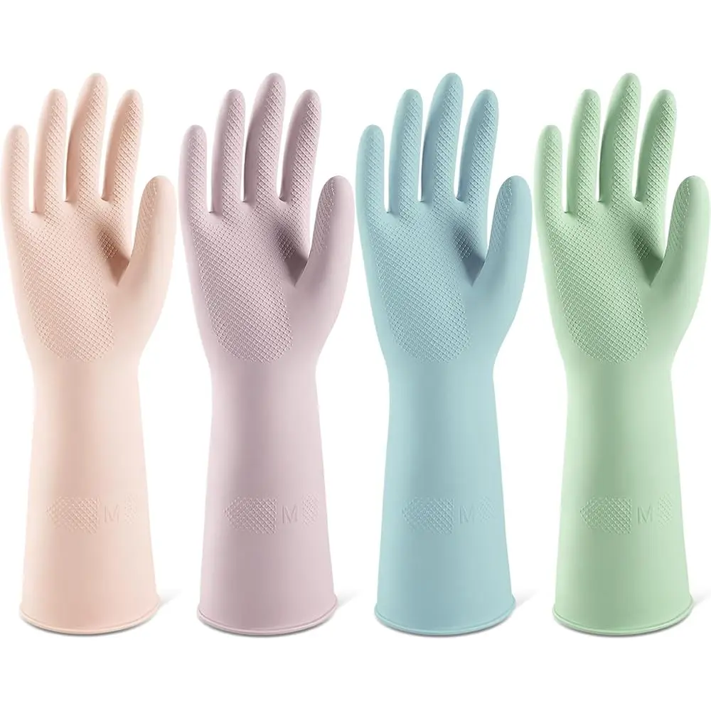 

Free Shipping 4 Pairs Reusable Rubber Gloves, 13\ Natural Latex, 10mil Thick Heavy Duty Dishwashing & Cleaning Gloves, Non-Slip