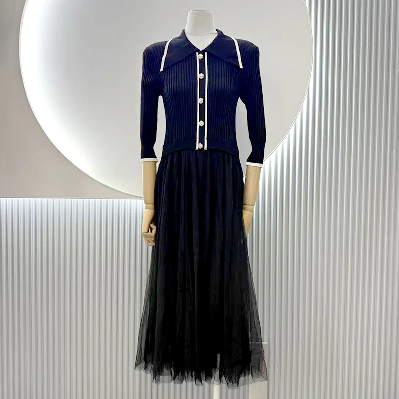 

Dailanzhi Осенне-зимнее вязаное платье с V-образным вырезом, имитация двух частей, универсальное, цветное, приталенное, с длинными рукавами, для офиса