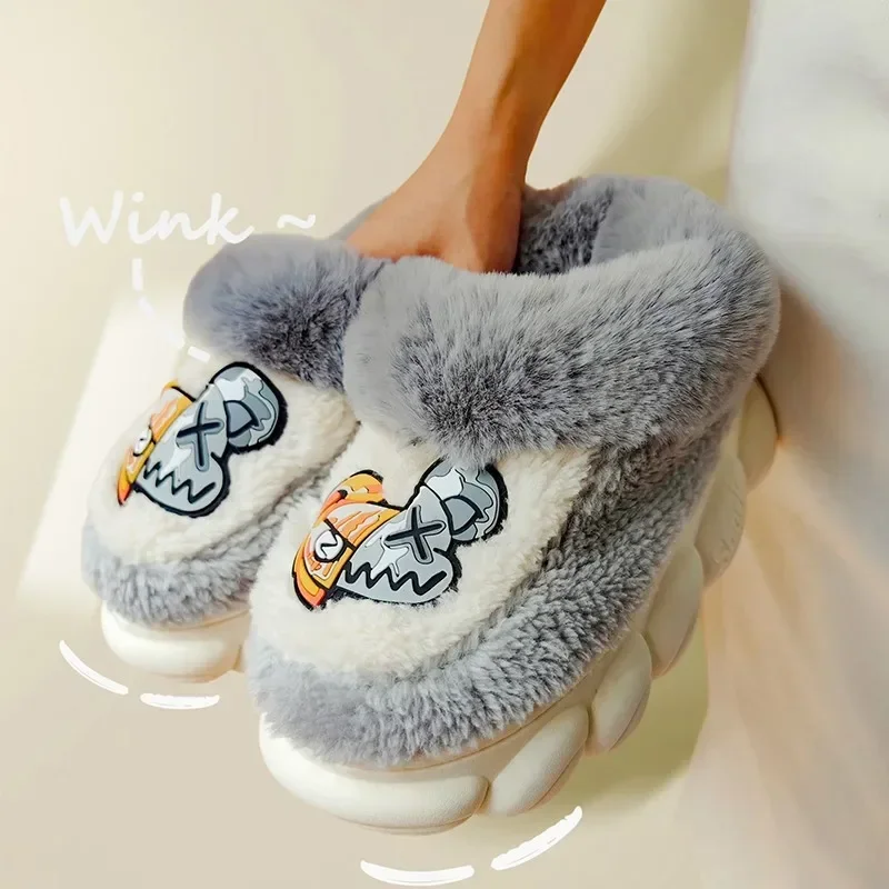 Chinelos de algodão de pelúcia quente para mulheres, botas de neve de plataforma alta, chinelo doméstico interno masculino, feminino e masculino,