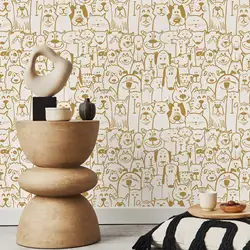 Cats With Dogs Peel and Stick Wallpaper, Yellow and beige Color Wallpaper ,Kids/ Nursery  Wall Mural Paper ,Non-Woven Wall paper