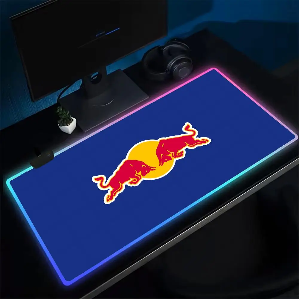 Hot Drink R-Red Bulls Mouse Pad Anime Gaming Mouse Pad LED Table Pads Backlit Rubber Desktop XXL Mousepad RGB Desk Mats