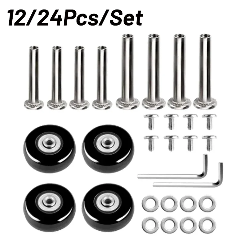 12/24Pcs/Set Suitcase Parts Axles Dia40mm/50mm/60mm Silent Travel Luggage Wheels Casters Repair Replacement Axles Repair Kit