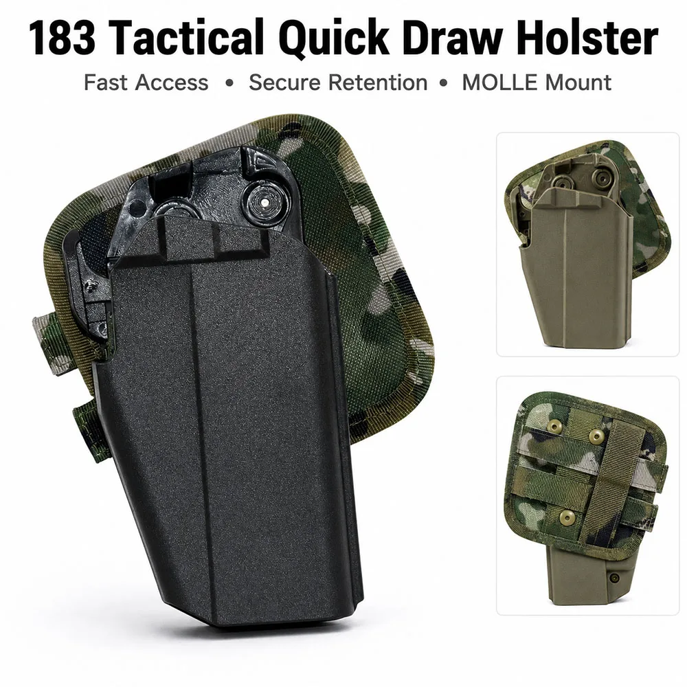 Tactical Quick Draw Holster MOLLE Belt Mount Rigid Shell Pouch with Middle Finger Release for Airsoft Outdoor Tactical Gear