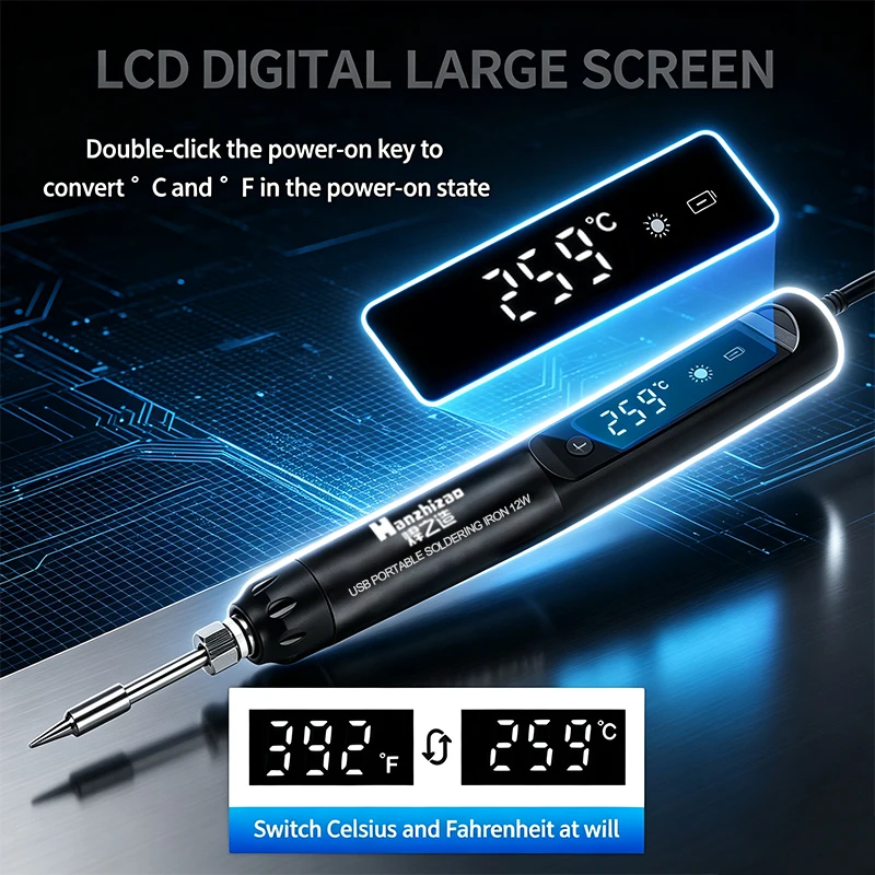 USB Digital Display Soldering Iron Type C Interface Mini Soldering Iron Set 260-420 ℃ Five Temperature Switching