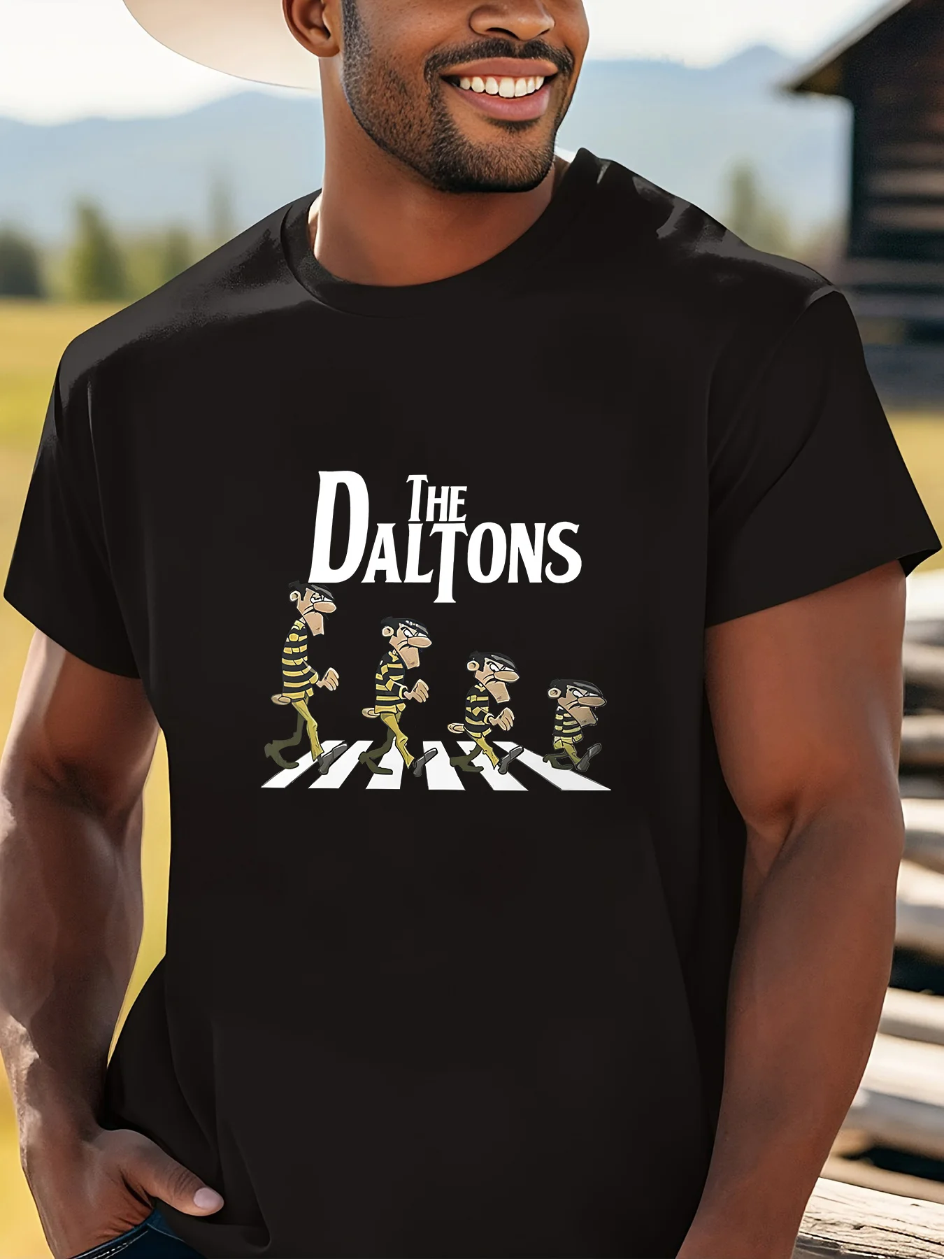 

Men's "The Daltons" Graphic Cotton Tee - Casual & Breathable Short Sleeve Round Neck T-Shirt with Bee & Flower Design, Perfect f