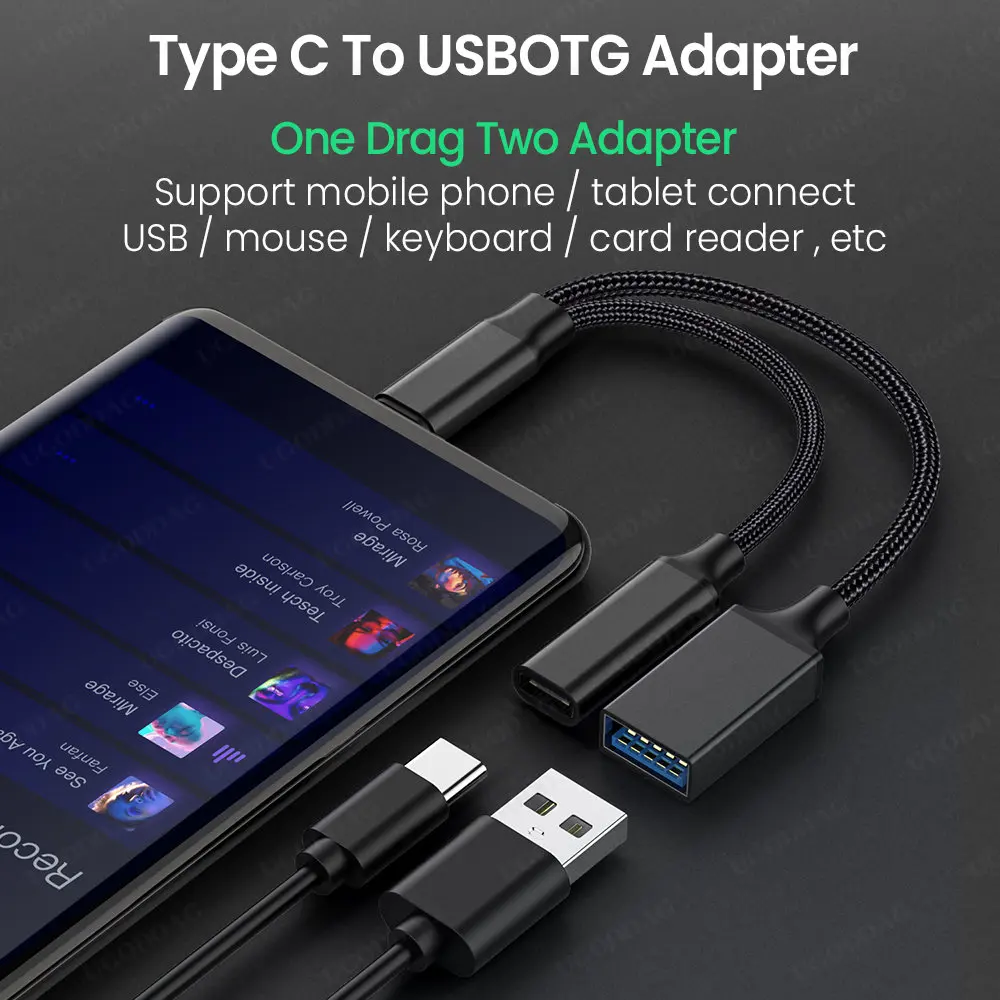 USB C OTG Cable Phone Adapter 2 in 1 Type C to USB A Adapter with PD Charging Port for Samsung Huawei Xiaomi Phone Laptop Tablet