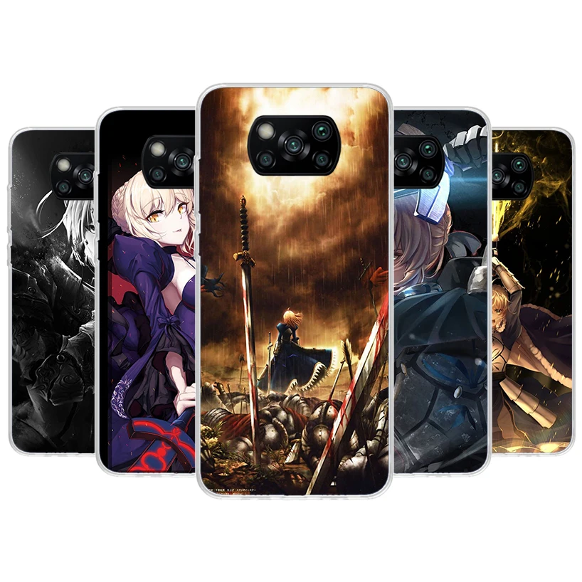 Fate Zero Stay Night Saber Phone Case For Xiaomi Poco X6 X5 X4 X3 Nfc F6 F5 Pro F4 Gt F3 F2 F1 M5S M4 M3 5G Fundas Soft Shell Fo