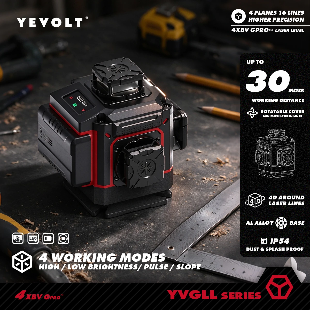 Laser Level 16 Lines 4D Green - YEVOLT YVGLL4XB16 Nivel Láser de Haz